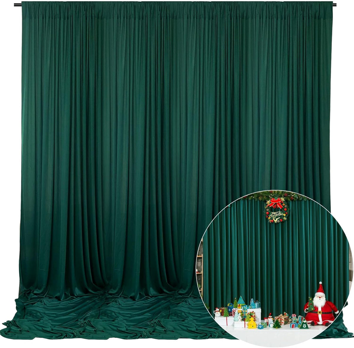 10 x 10 Feet Dark Green Backdrop Curtain for Partie, Background Curtains for Photoshoot, Birthday