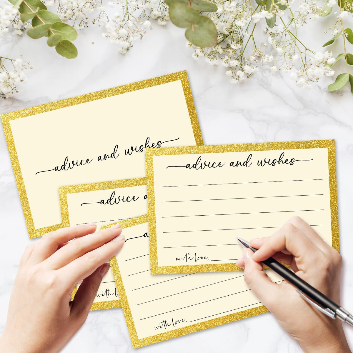 White Gold Advice and Wishes Card, Advice Cards for The Bride and Groom, Bridal Shower,Wedding or
