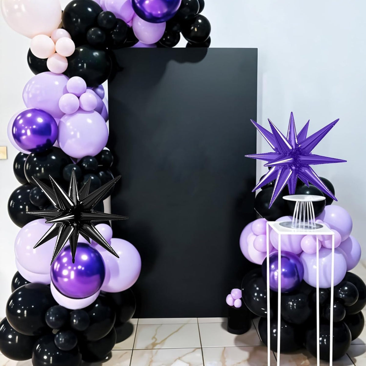 Purple and Black Balloons, 12 Inch Metallic Purple Dark Light Purple Black Confetti Balloon with
