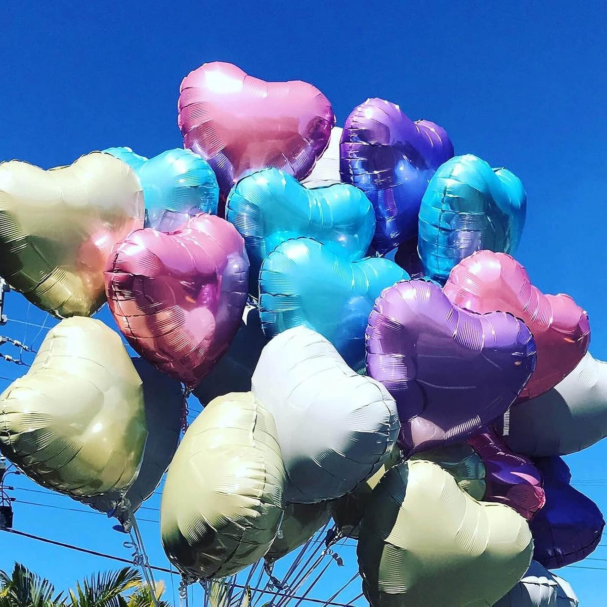 10pcs Pearl Blue Foil Heart Shaped Balloons - 18 Inch Heart Mylar Balloons for Baby Shower
