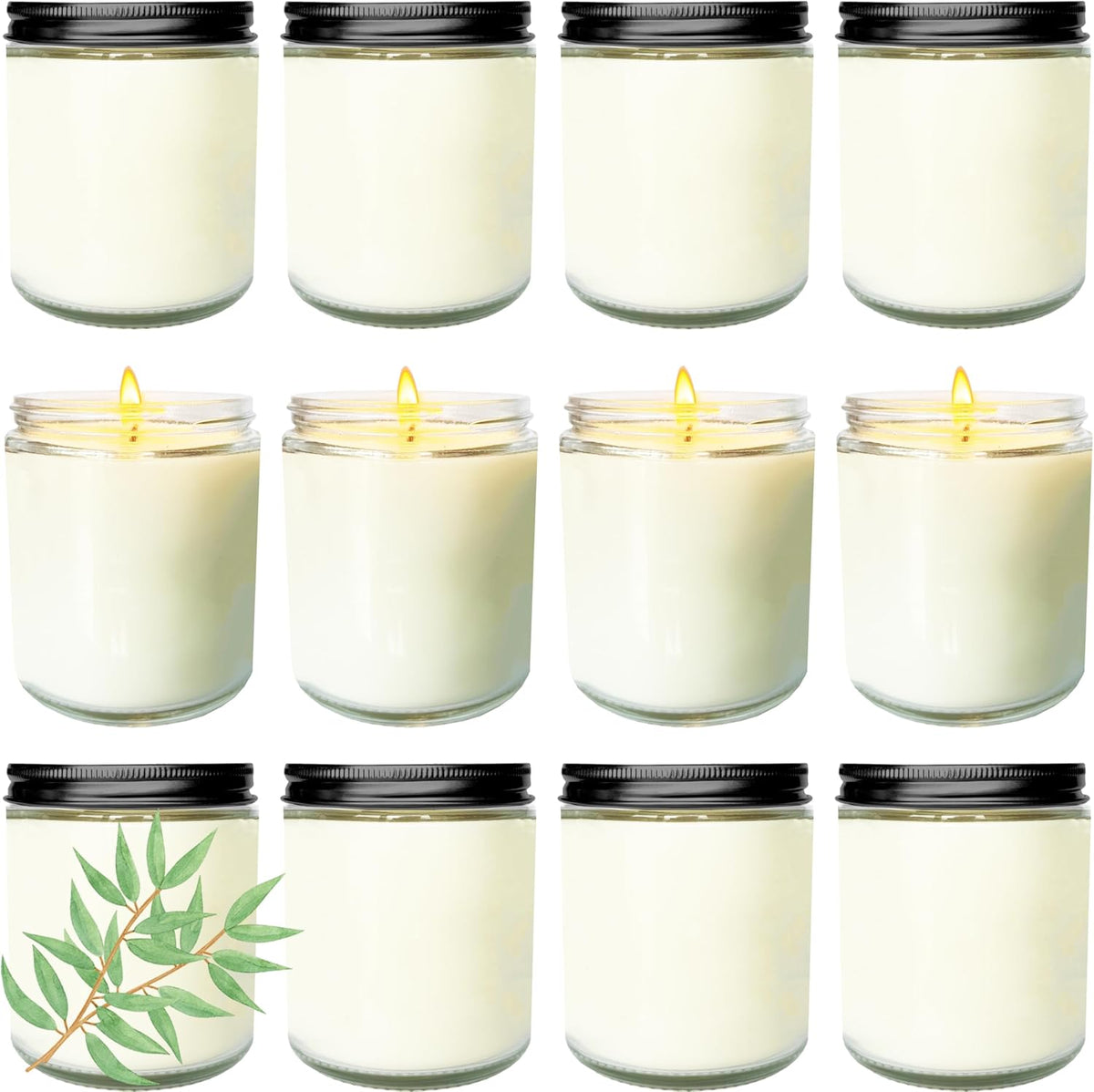 12 Pcs 8 Oz Bulk White Soy Candles,Eucalyptus Scented Candles Set,Bulk Aromatherapy Candle,Great