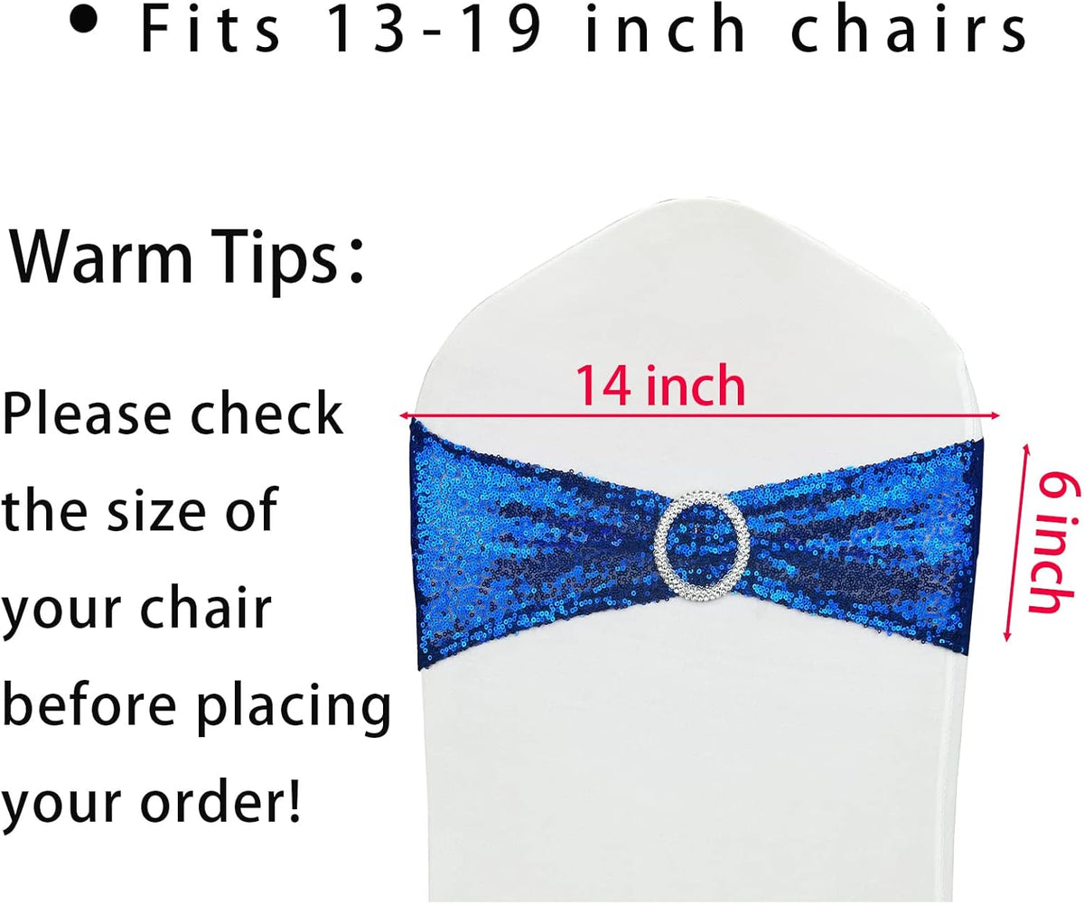 10 Pcs Chair Sashes Sequin Stretch Chair Bands Spandex Polyester Bows for Party Hotel Wedding