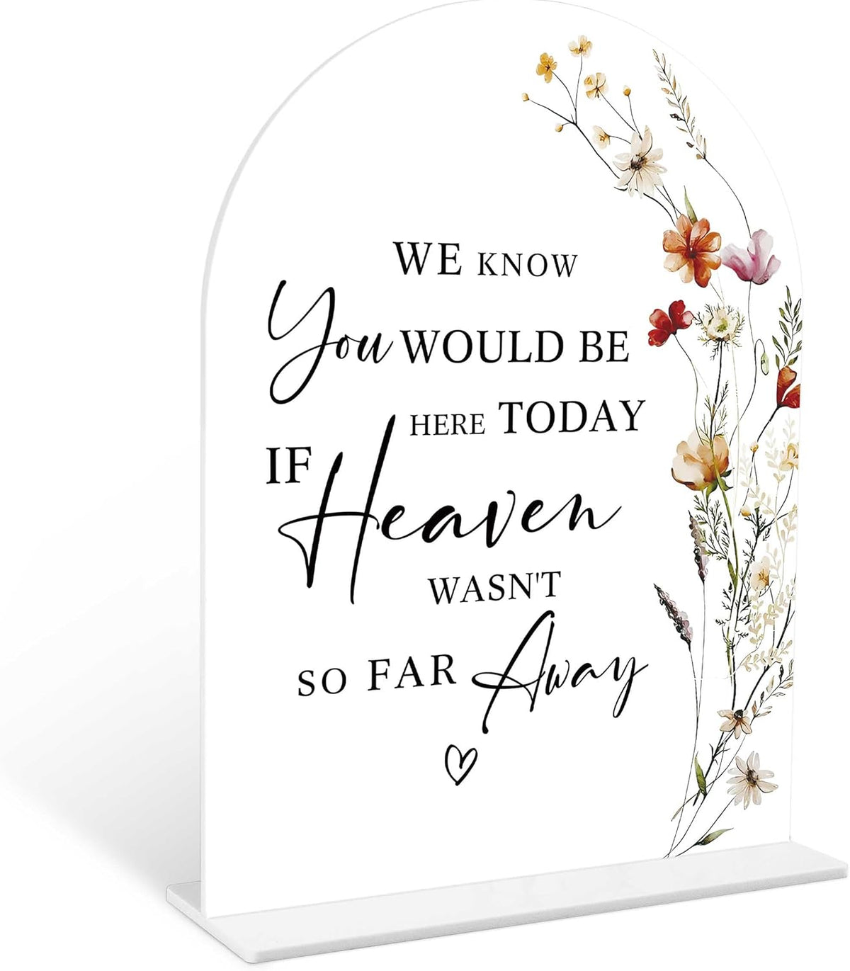 Boho Floral Wedding Memorial Sign, 6 x 8 Inch White Arch Acrylic Wedding Sign with Holder, Wedding