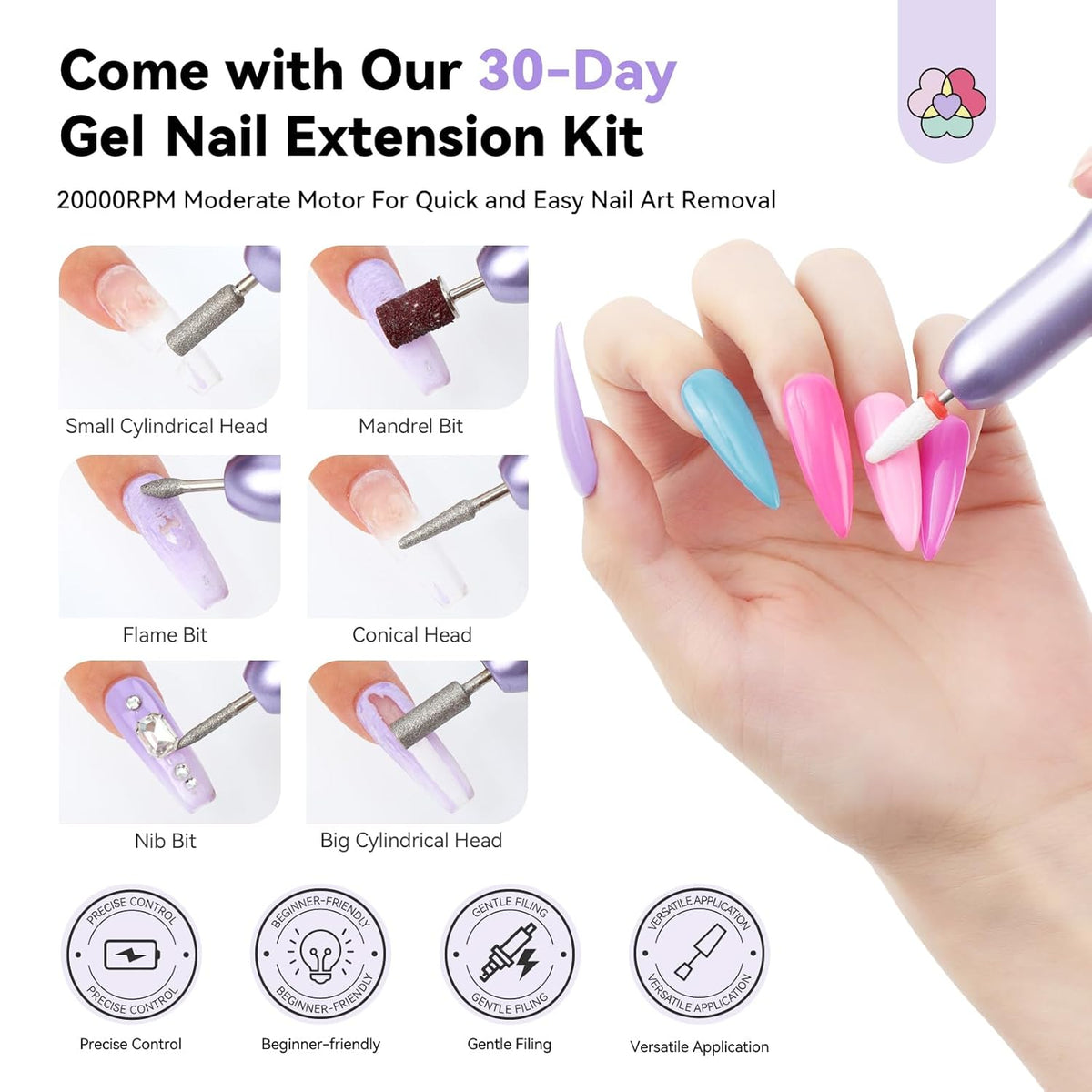 SAVILAND Pro Gel Nail Kit with Drill: Short Almond Tips 12 Sizes Gel Nail X Kit 500 PCS Strong Nail