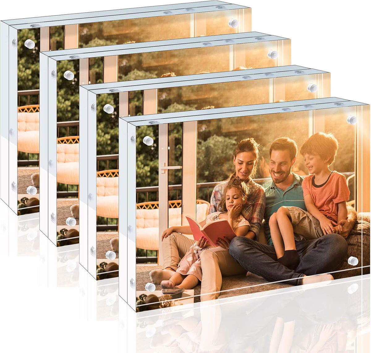 Egofine 4x6 Acrylic Frames 4 Pack, 20mm Thicker Frameless Clear Picture Frames, Double Sided