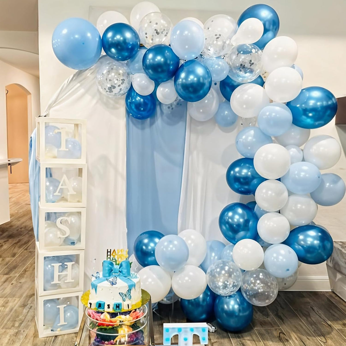 Togvu Metallic Blue Silver Balloons, 60 Pcs 12 Inches Chrome Blue White Balloon with Silver