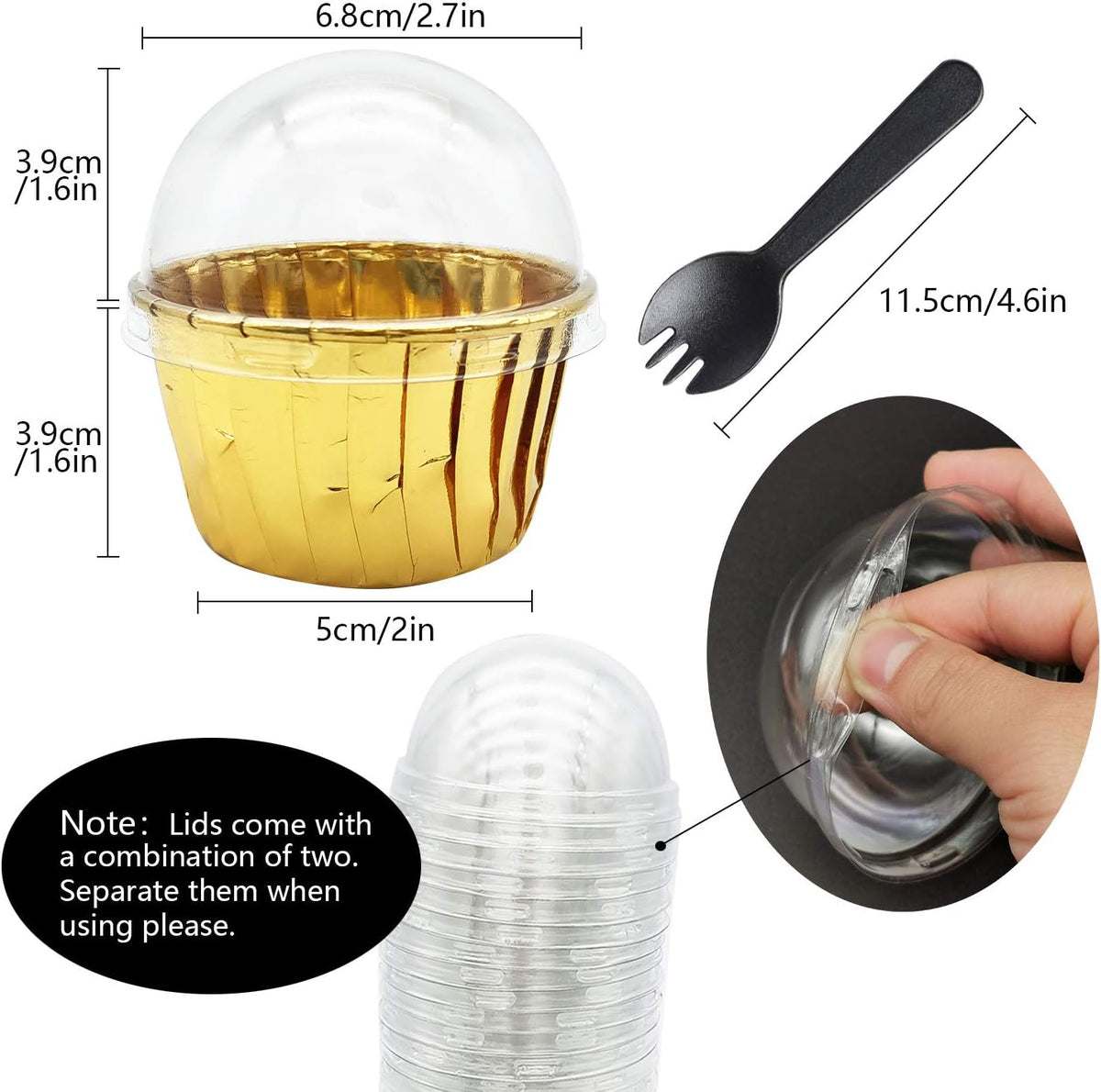 Gold Cupcake Liners with Lids 100Pack,Free-Air 3.5Oz Mini Muffin Liners Cupcake Wrappers,Foil