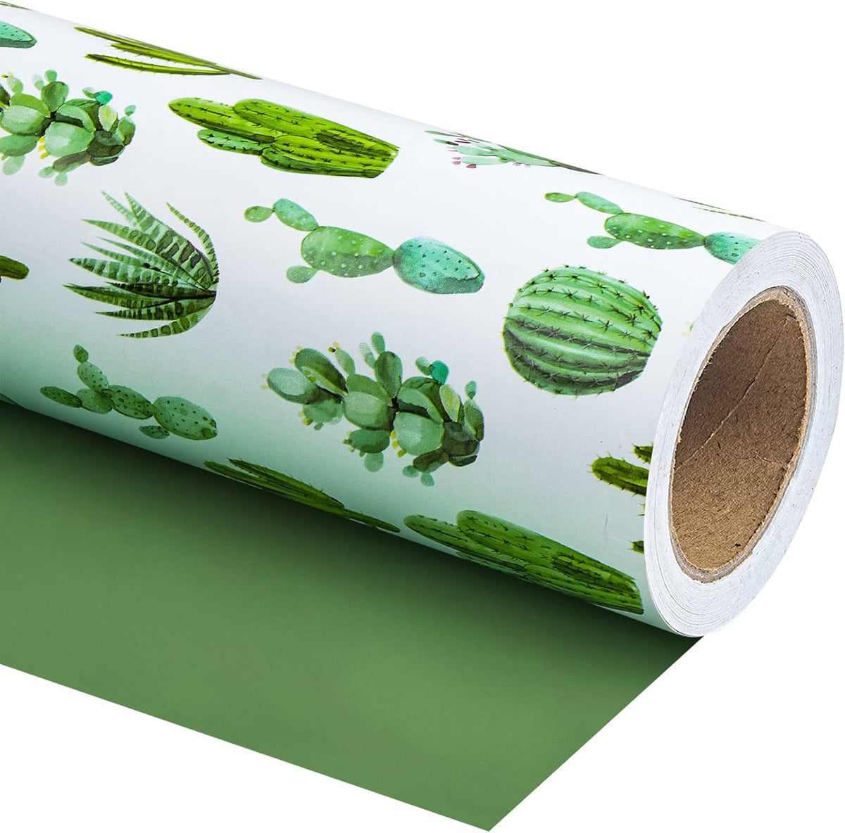 WRAPAHOLIC Reversible Cactus Wrapping Paper - Mini Roll - 17 Inch X 33 Feet - Watercolor Green