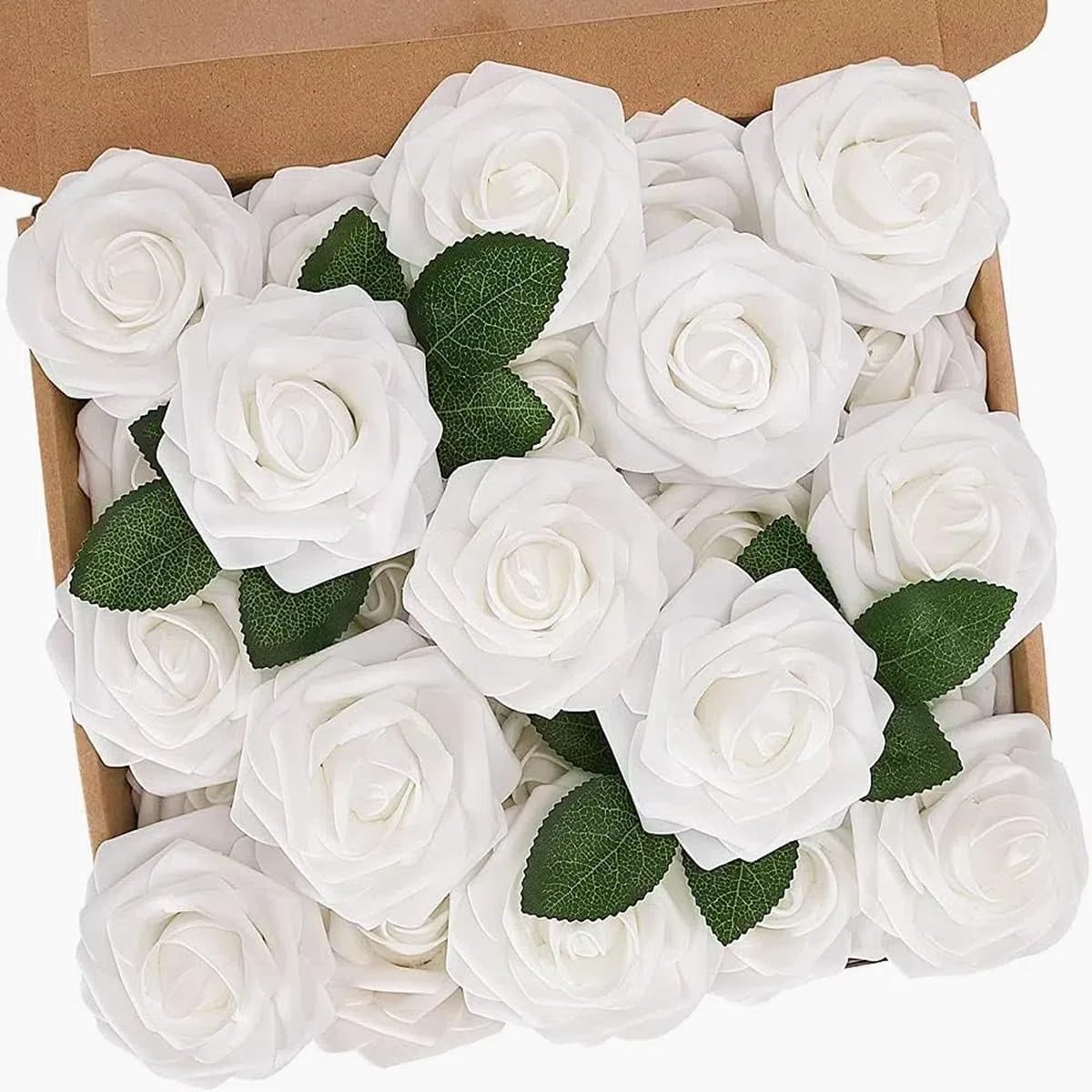 N&T NIETING Artificial Flowers, 25pcs Fake Flowers White Rose Perfect for DIY Wedding Bridesmaid