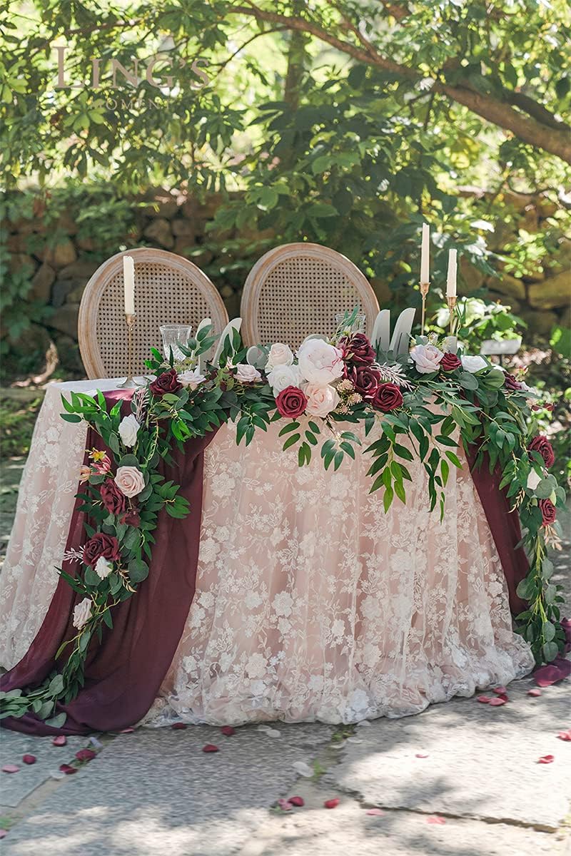 Ling's Moment 9FT Spring Flower Garland - Wedding Arch Flowers, Eucalyptus & Rose, Artificial