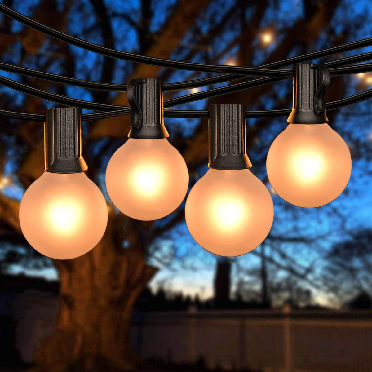 SUNSGNE 25Ft Outdoor Patio String Lights G40 with 27 Frosted White Globe Bulbs, Waterproof