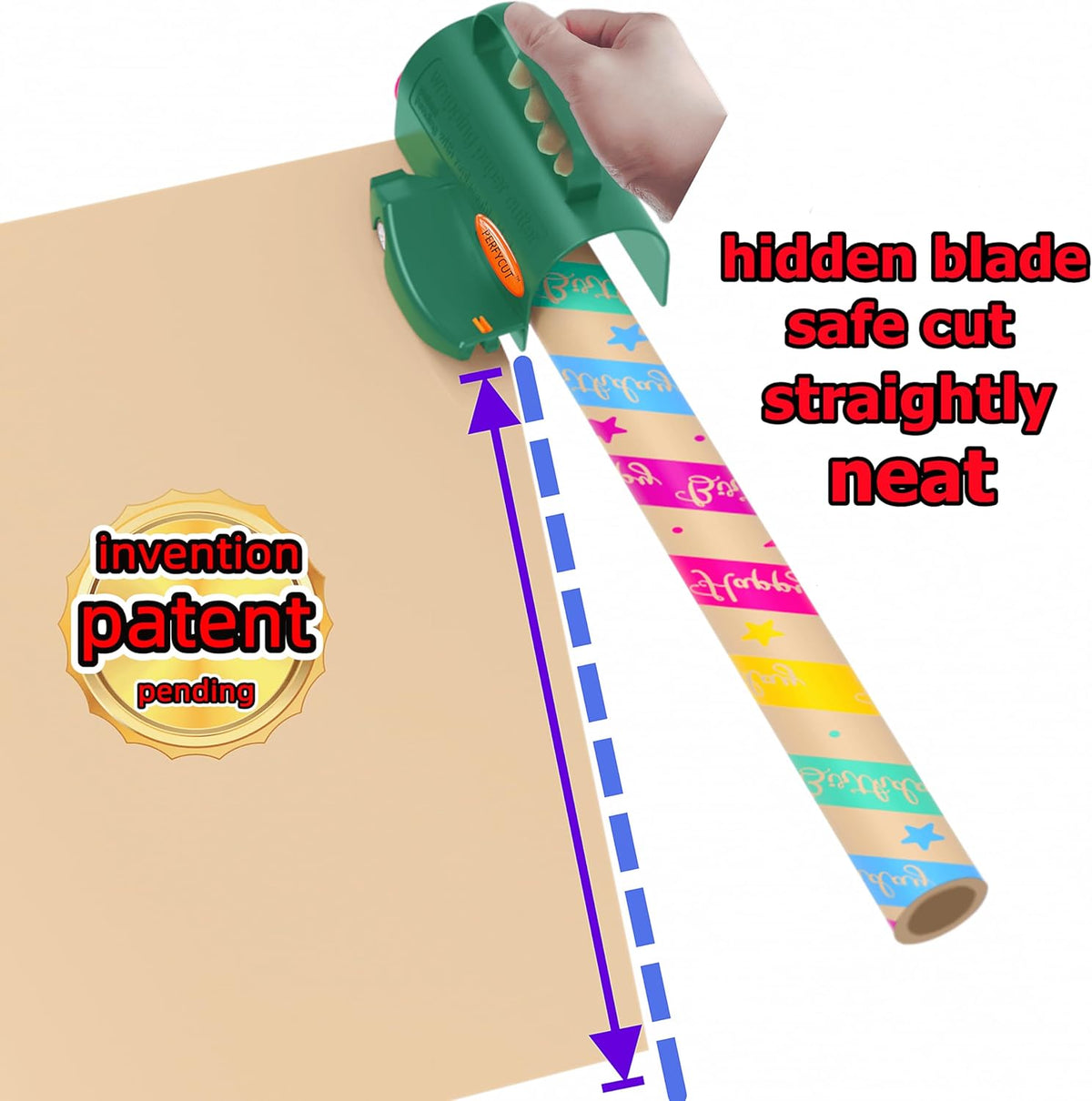 Wrapping Paper Roll Cutter Tool with 3 pcs Replaceable Blade Kit Gift Wrapping Paper Cutter for