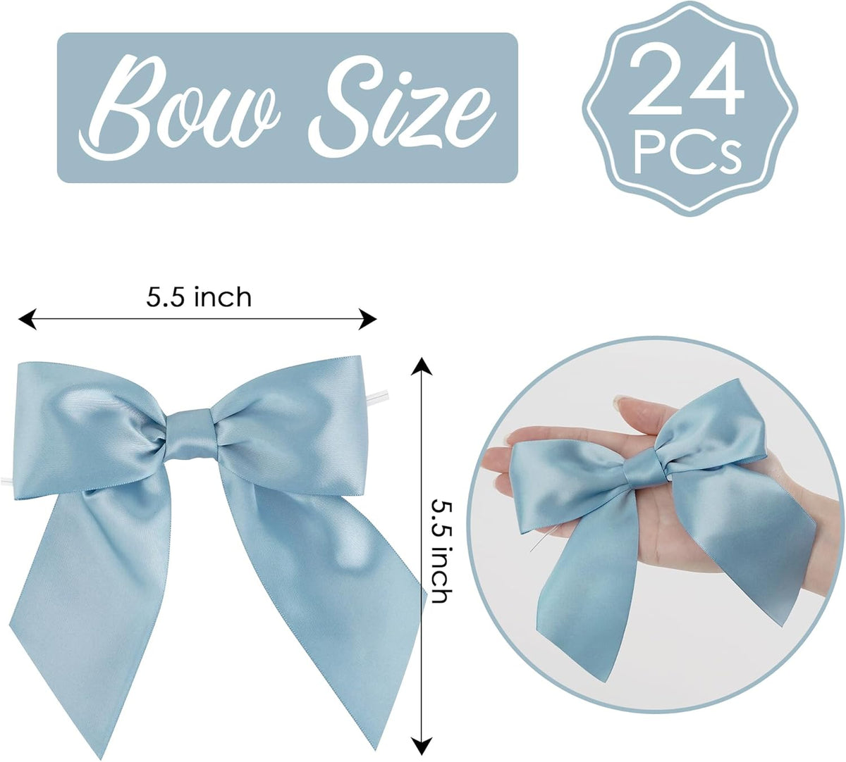 AIMUDI Dusty Blue Satin Bows 5.5" Bows for Gift Wrapping Satin Twist Tie Bows Premade Ribbon Bows