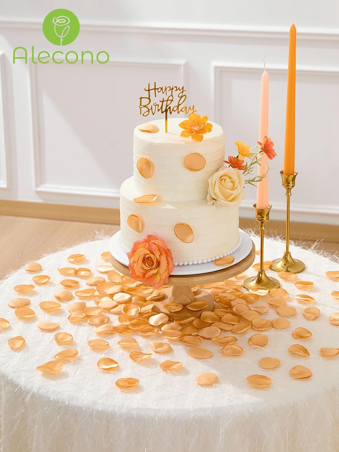 Alecono 𝟰𝟬𝟬𝙋𝙘𝙨 Silk Rose Petals, Fake Champagne Golden Petals for Wedding Proposal Flower