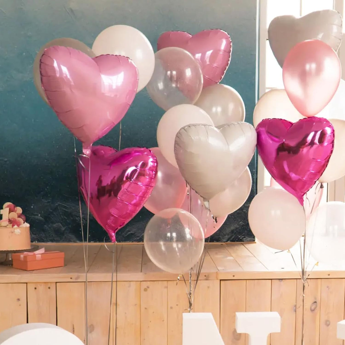 Hot Pink White Heart Balloons,12Pcs 18 Inch Light Pink Helium Foil Love Heart Shaped Balloons for