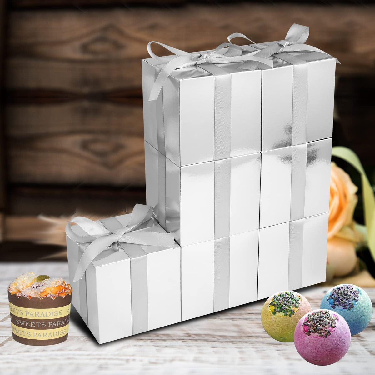 100 Pack Small Gift Boxes, 3x3x3 Inches Favor Boxes Silver Paper Gift Boxes with Lids for Presents