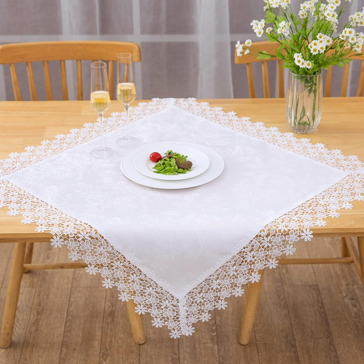 White lace Premium Square Farmhouse Tablecloth Waterproof OilProof SpillProof AntiShrink Soft