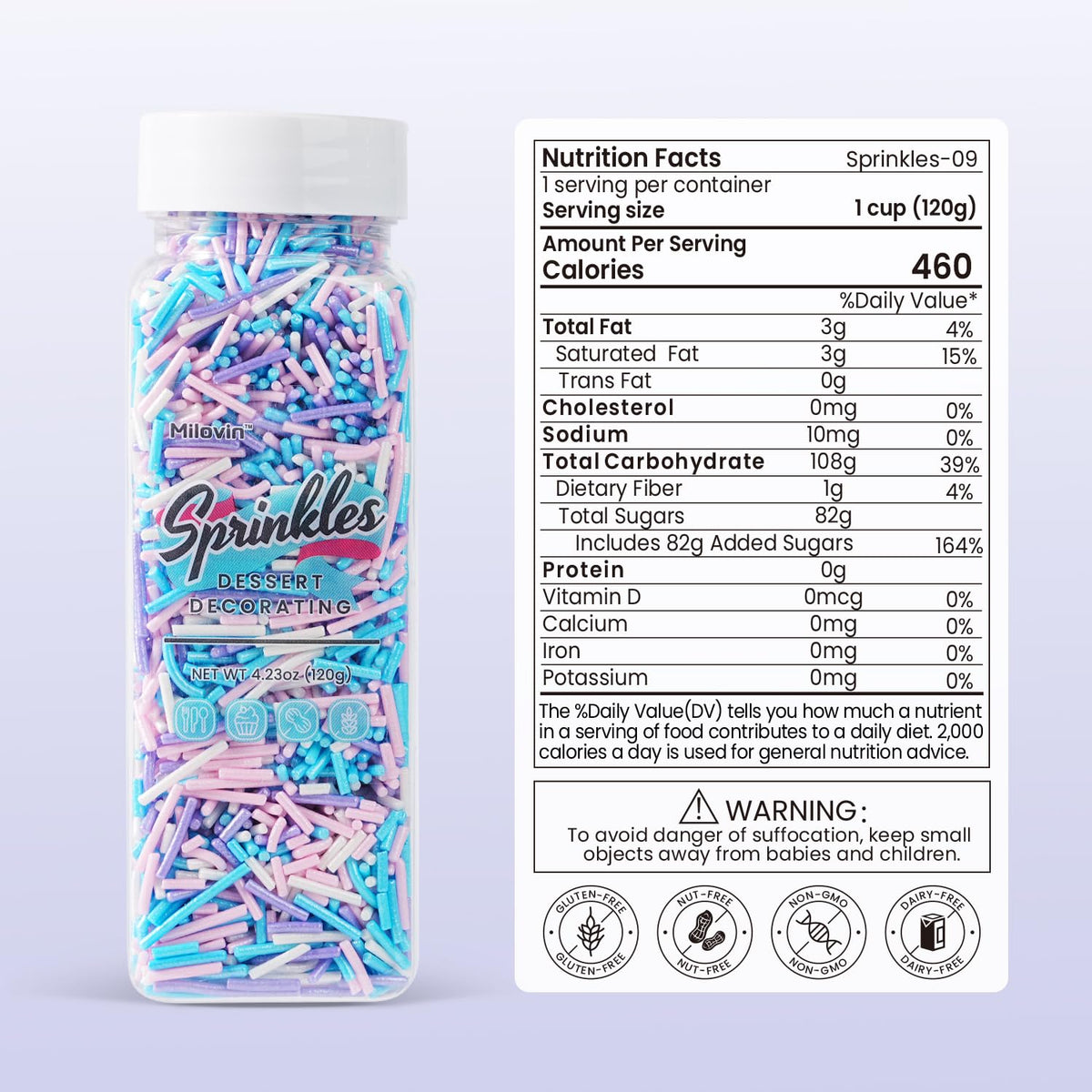 Edible Pastel Sprinkles for Cake Decorating, Jimmies Sprinkles, White, Purple, Pink Blue Sprinkle