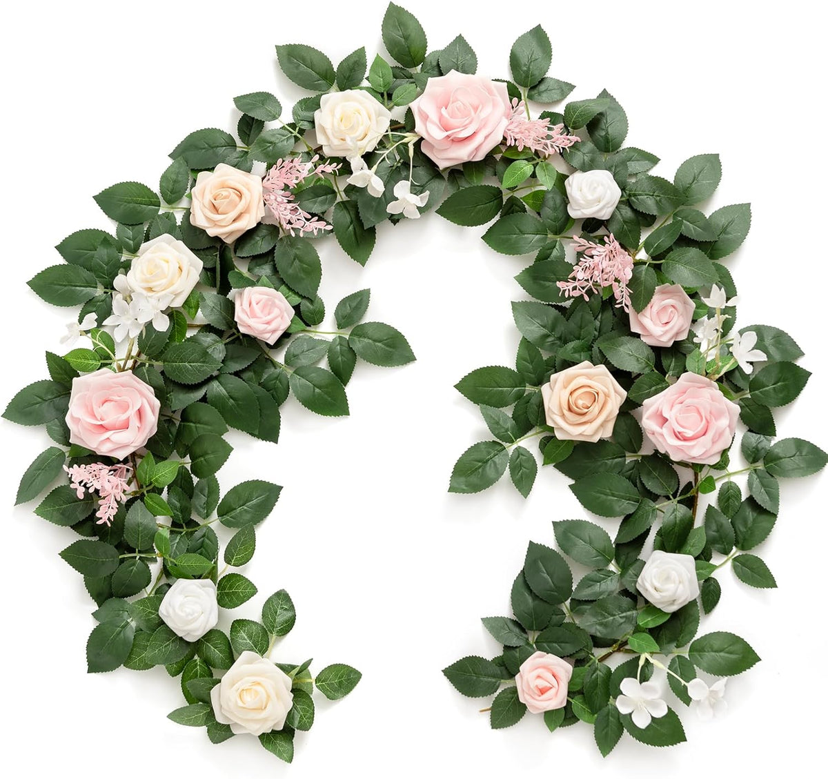 Ling's Moment 5FT Blush Artificial Flower Garland Fake Pink Rose Leaves Floral Garland Arch Flowers