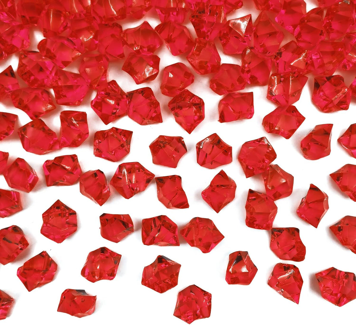 Vase Fillers,150 pcs 16 * 22 mm Red Fake Crushed Ice Cubes, Red Plastic Artificial Acrylic Rocks