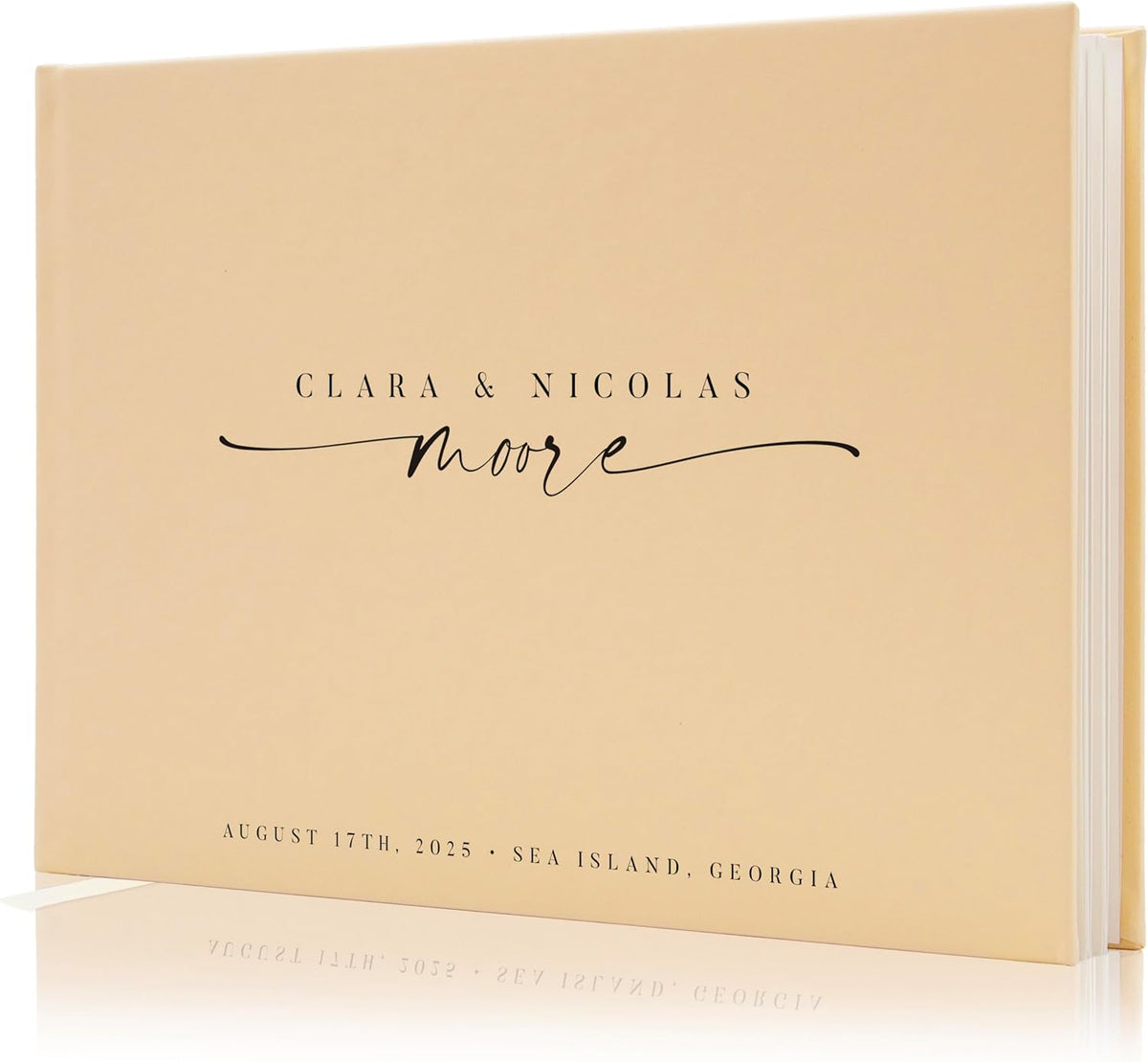 Personalized Guest Book - 11.5" x 8.5" Custom Bride & Groom Names with Bookmark and Hard Cover 140