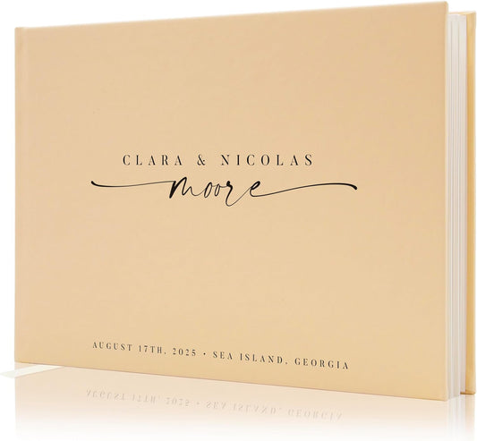 Personalized Guest Book - 11.5" x 8.5" Custom Bride & Groom Names with Bookmark and Hard Cover 140