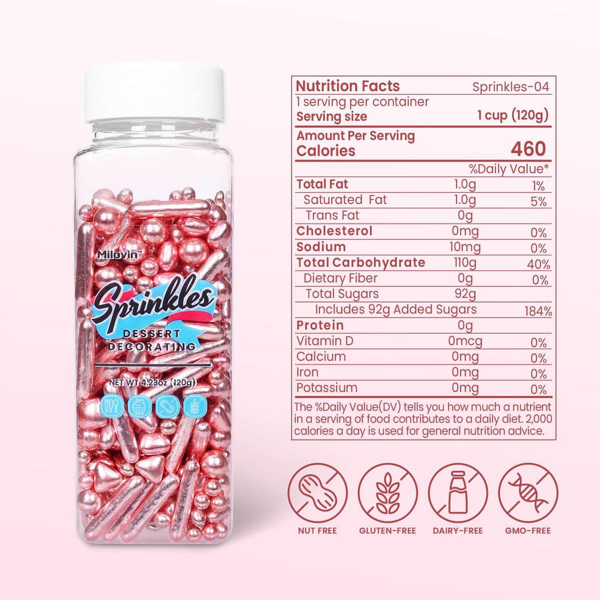 Rose Gold Sprinkles for Cupcakes, Rose Gold Pearl Sprinkles, Candy Pearls for Cake Decoration