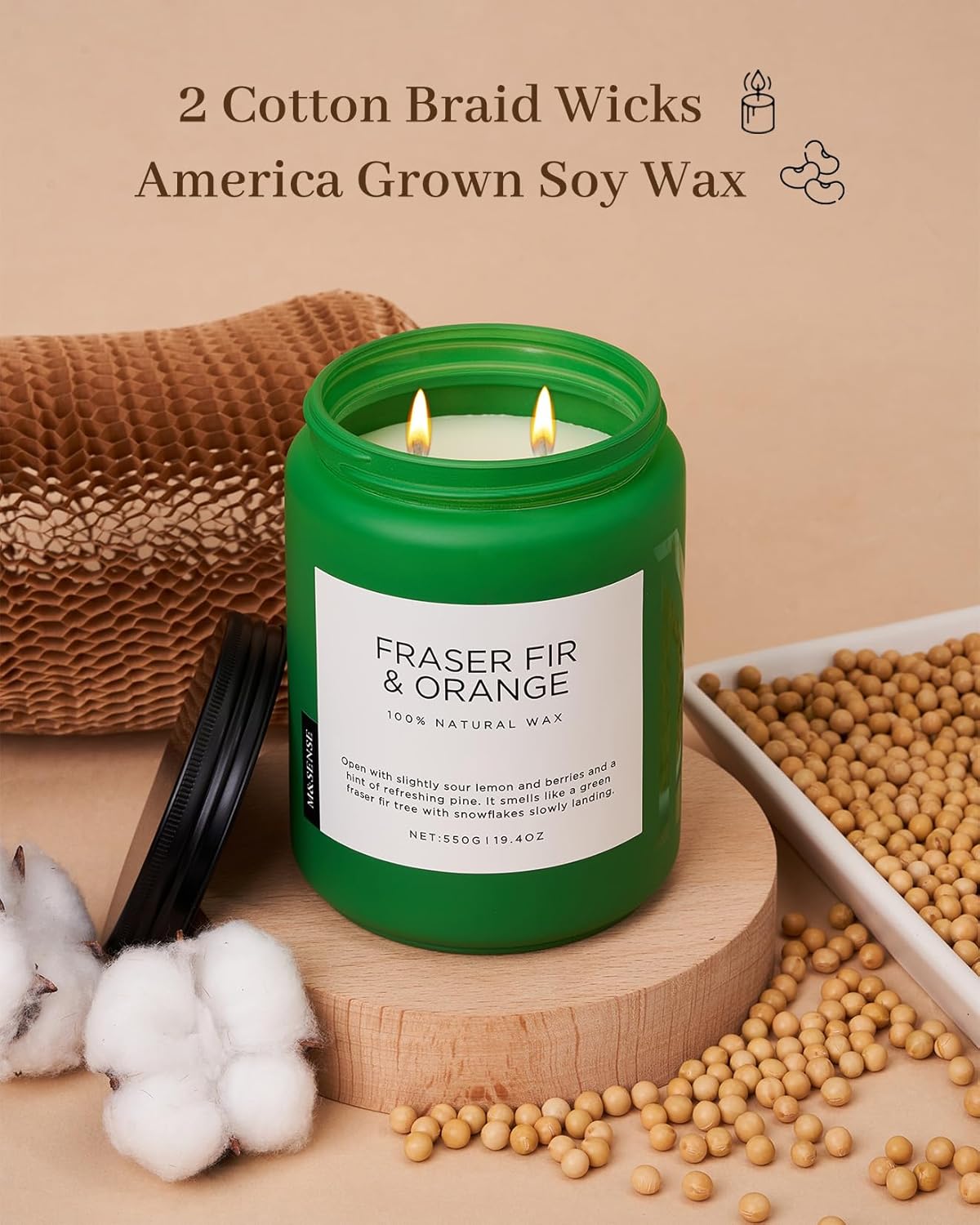 M&SENSE Fir & Orange Large Candle for Home Scented 19.4oz 110 Hour Clean Non Toxic Long Lasting