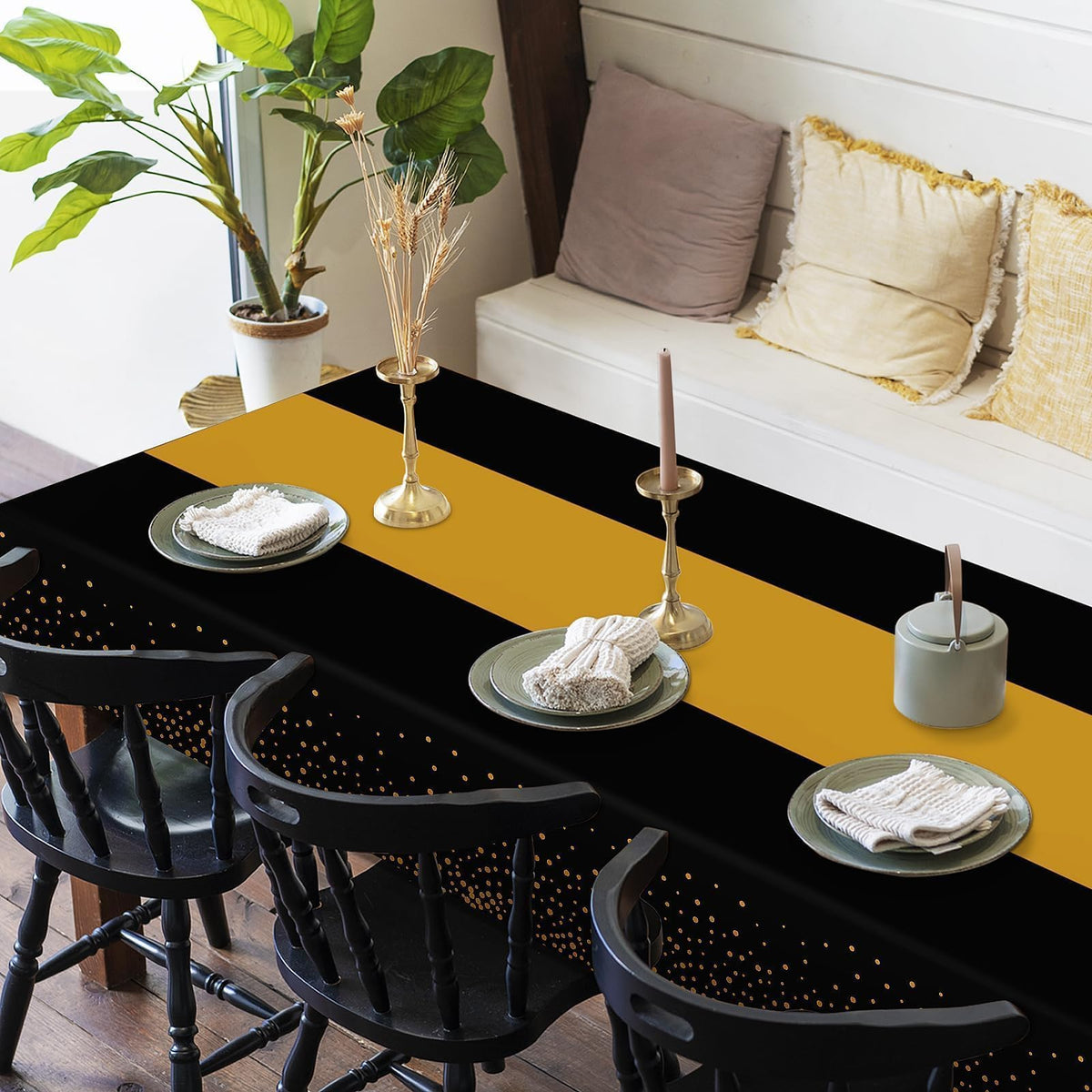 Childom 3 Pack Black and Gold Tablecloths for New Years Eve Party Supplies
