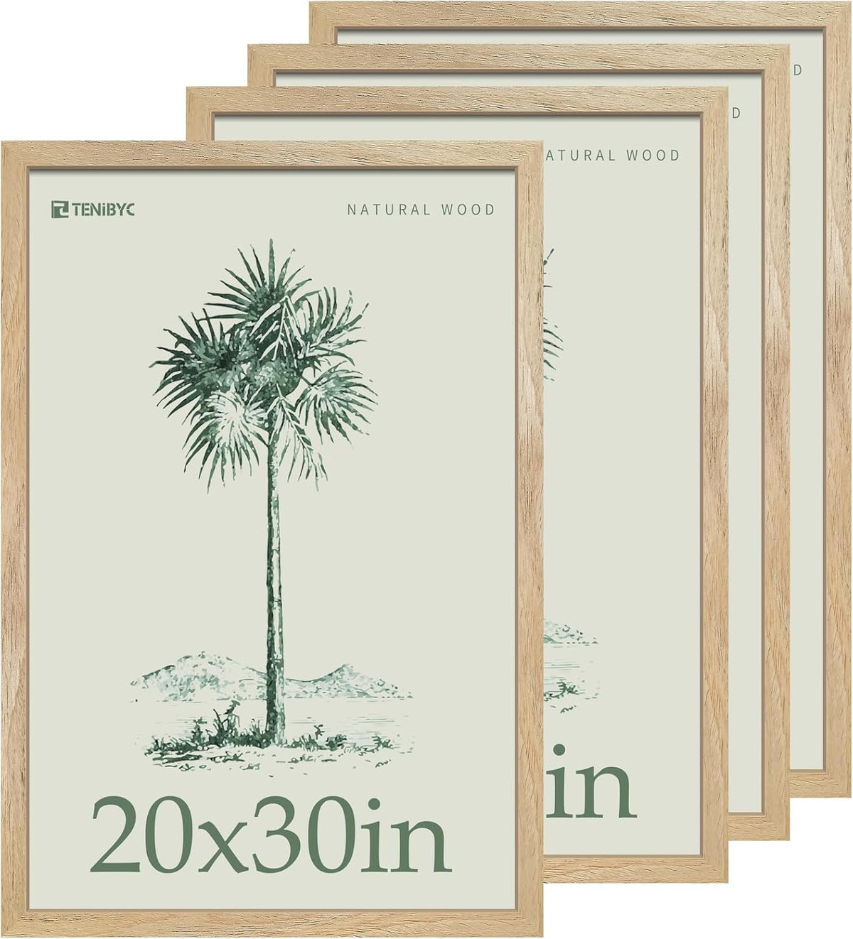20x30 Poster Frame Set - 4 Pack, Textured Natural Solid Wood Picture Frame, Wall Gallery Frame