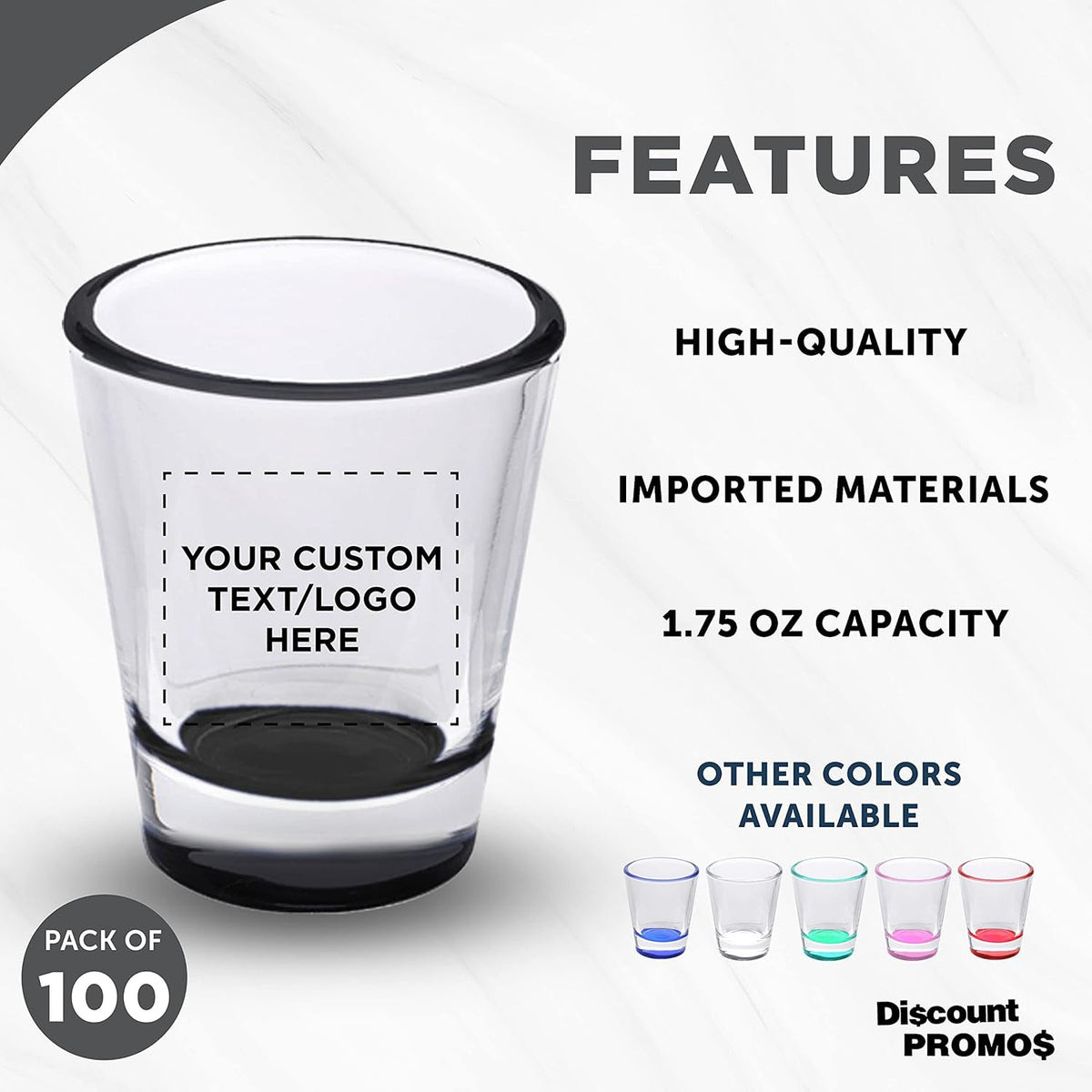 Custom Shot Glasses 1.75 oz. Set of 100, Personalized Bulk Pack - Great for Wedding Favors