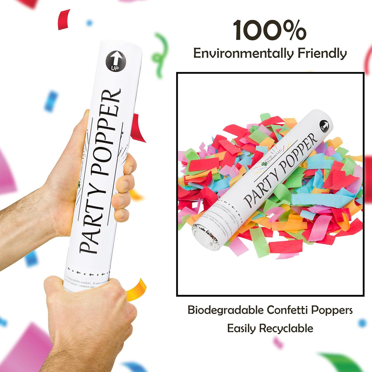 Clover Products 12" Biodegradable Confetti Cannons | 6 Pack Confetti Poppers for Weddings