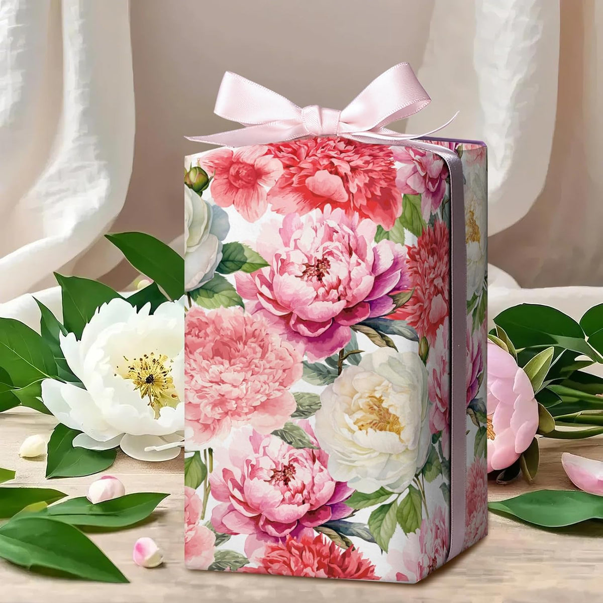 WRAPAHOLIC Floral Wrapping Paper Roll - Mini Roll - 17 Inch x 9.8 Feet - Red Pink Flower Wrapping