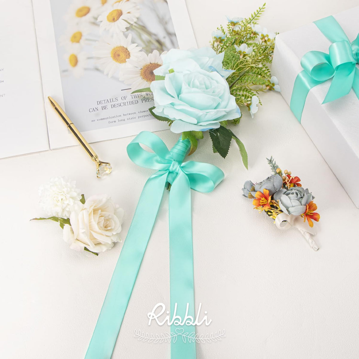 Ribbli Aqua Blue Double Faced Satin Ribbon,1” x Continuous 25 Yards,Use for Bows Bouquet,Gift
