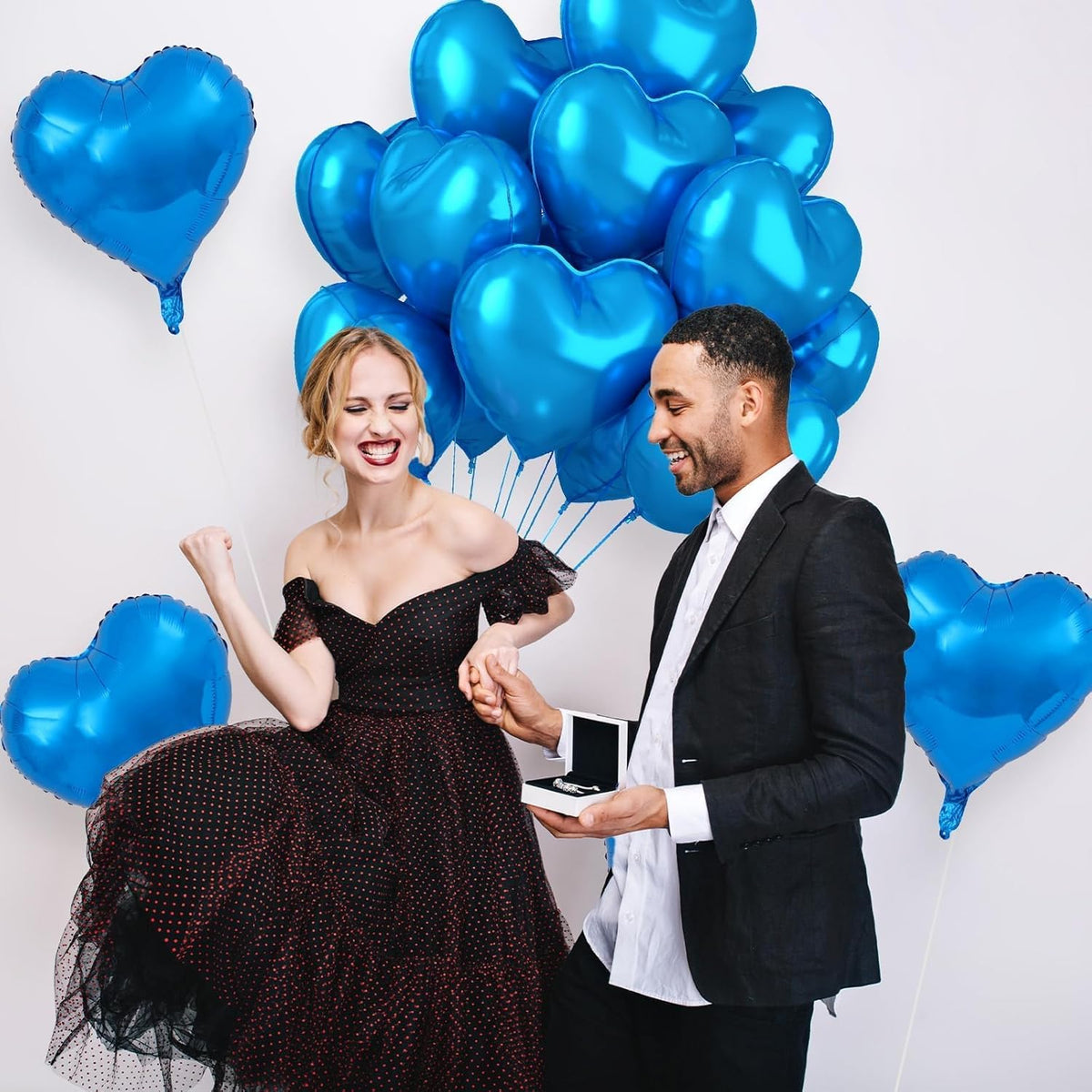 12 Pcs Heart Balloons, 18 inch Blue Heart Shaped Balloons, Big Foil Helium Balloon, Love Foil