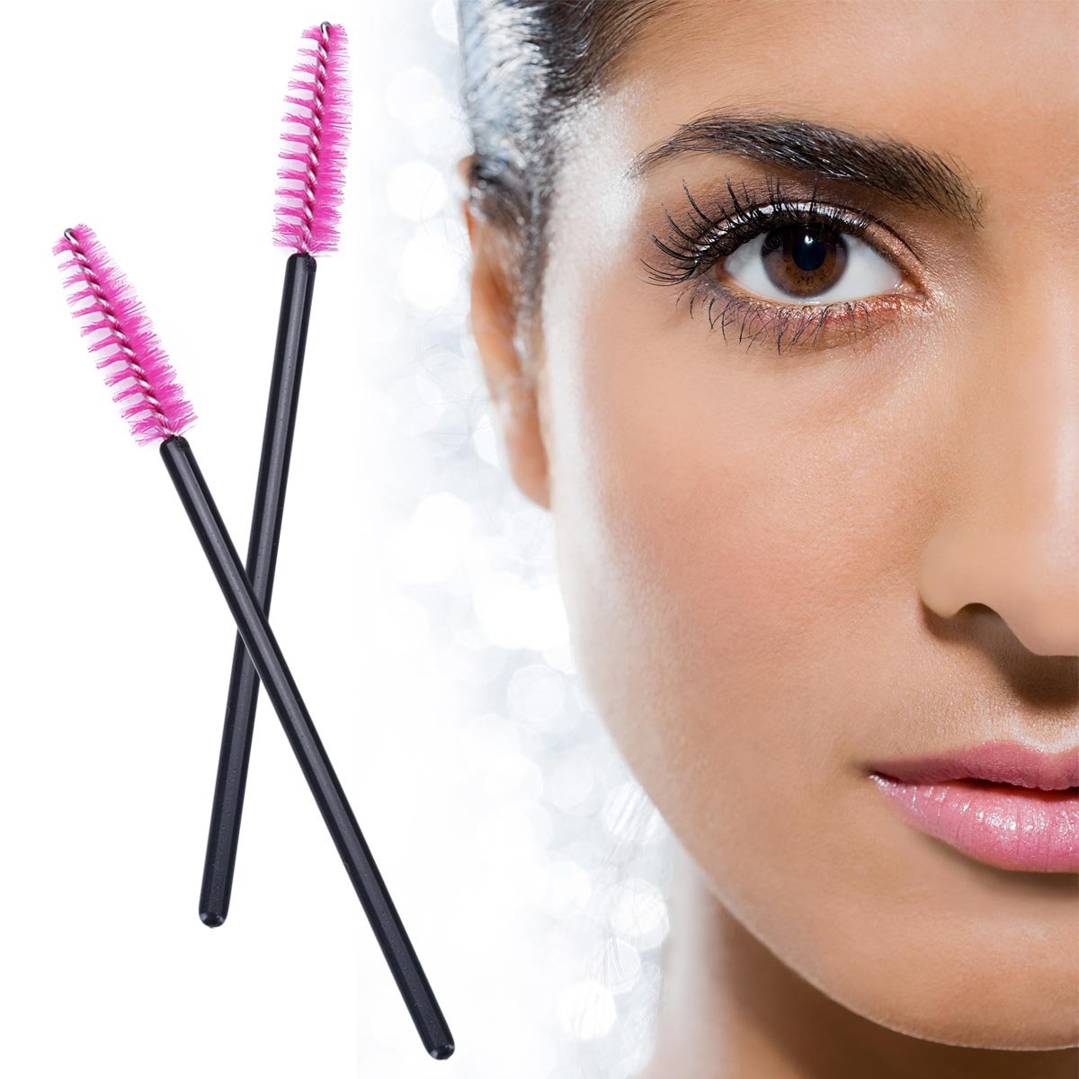 BTYMS 100 Pcs Disposable Eyelash Brush Mascara Applicator Lash Wand Eyebrow Spoolie for Extension