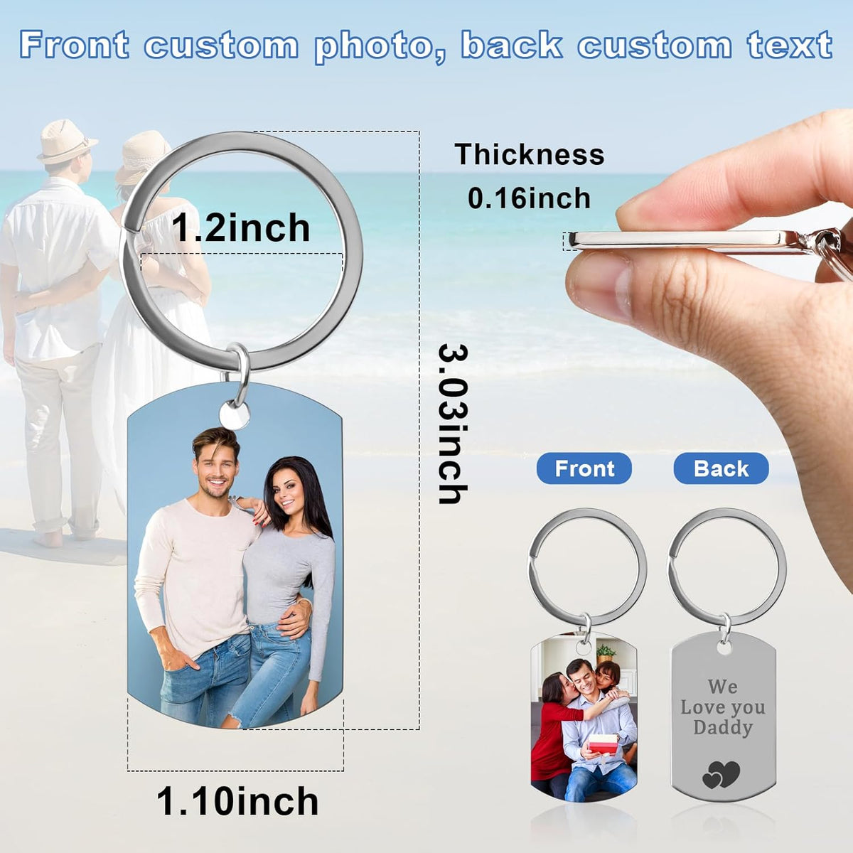 Double Side Custom Keychain with Picture Personalized Engraving Photo Text Customized Gifts for Men