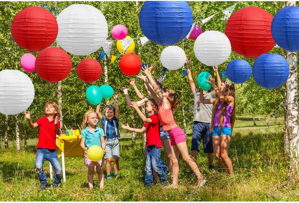 BEISHIDA 21 Pcs Red Blue White Round Paper Lanterns Decorative Hanging Asia Chinese Japanese Paper