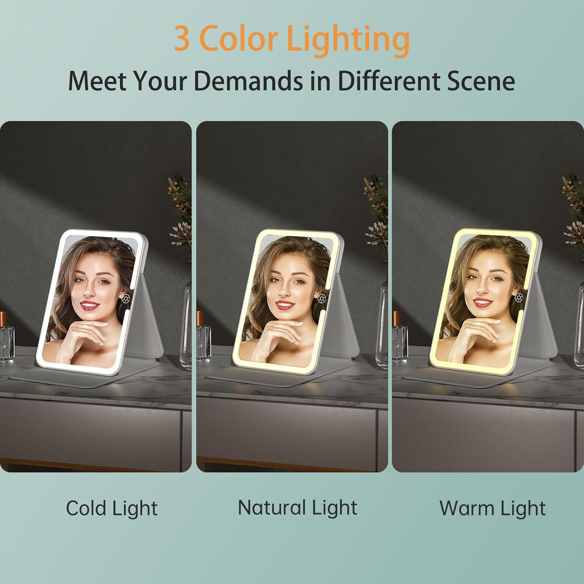 Rechargeable Travel Lighted Makeup Mirror with PU Leather Cover, Portable Travel Makeup Mirror with