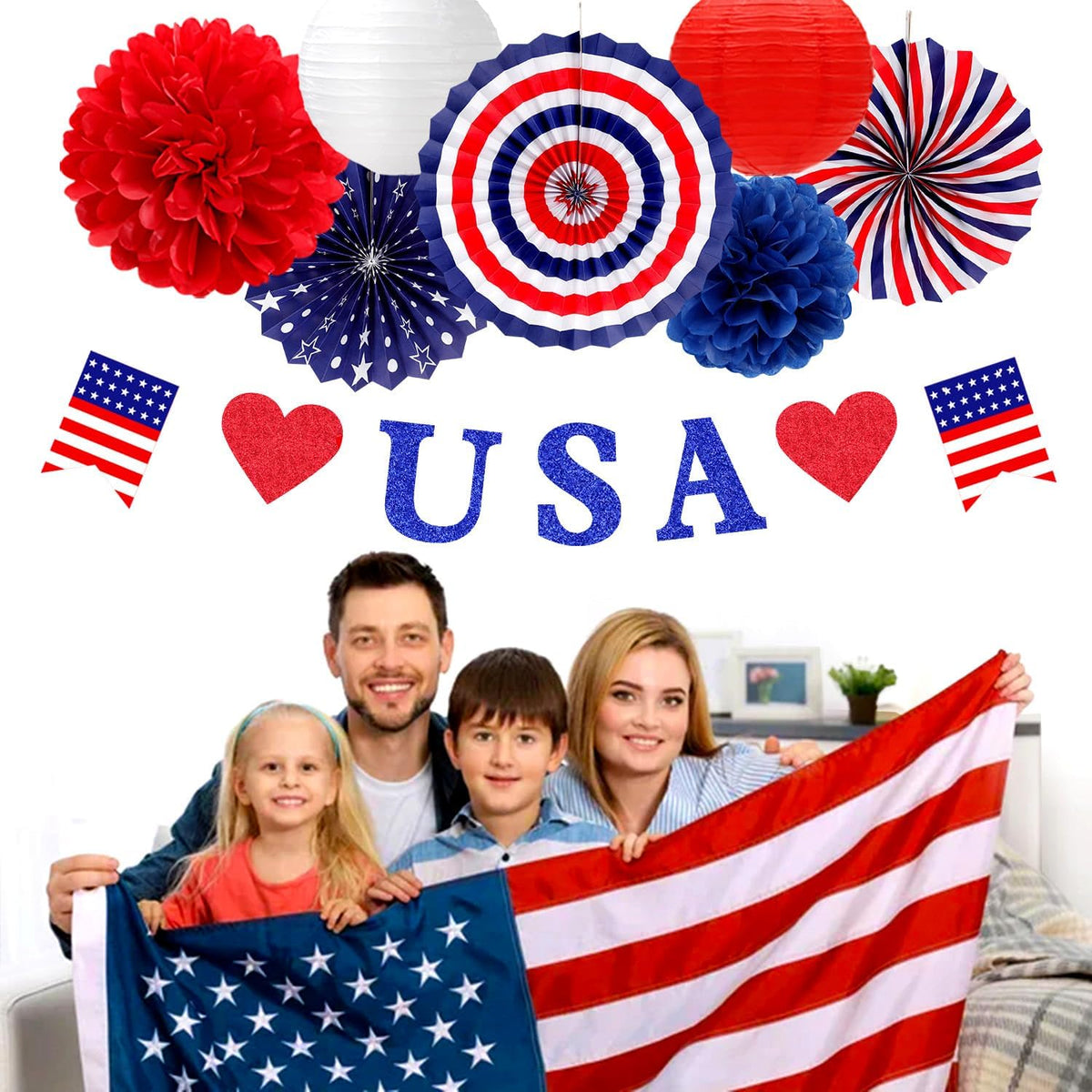 Red-White Blue Memorial-Day Patriotic Decorations - 21pcs 4th Fourth of July Americana Banner