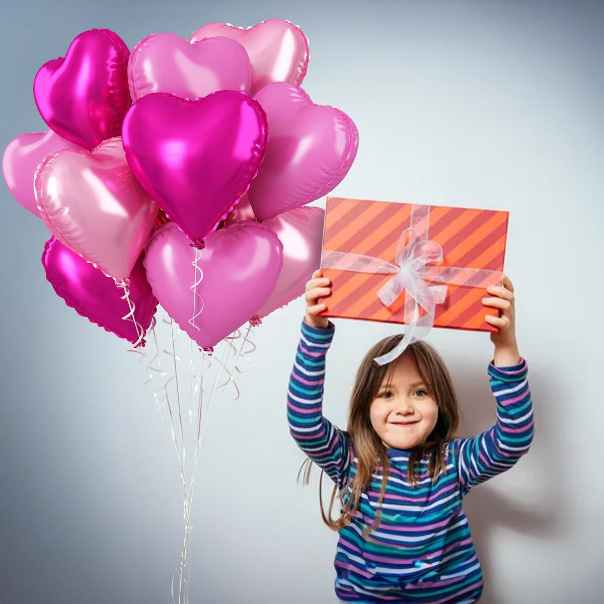 Pink Mixed Heart Balloons, 18 Inch 12 Pcs Hot Pink Foil Heart Shape Balloons, Light Candy Color