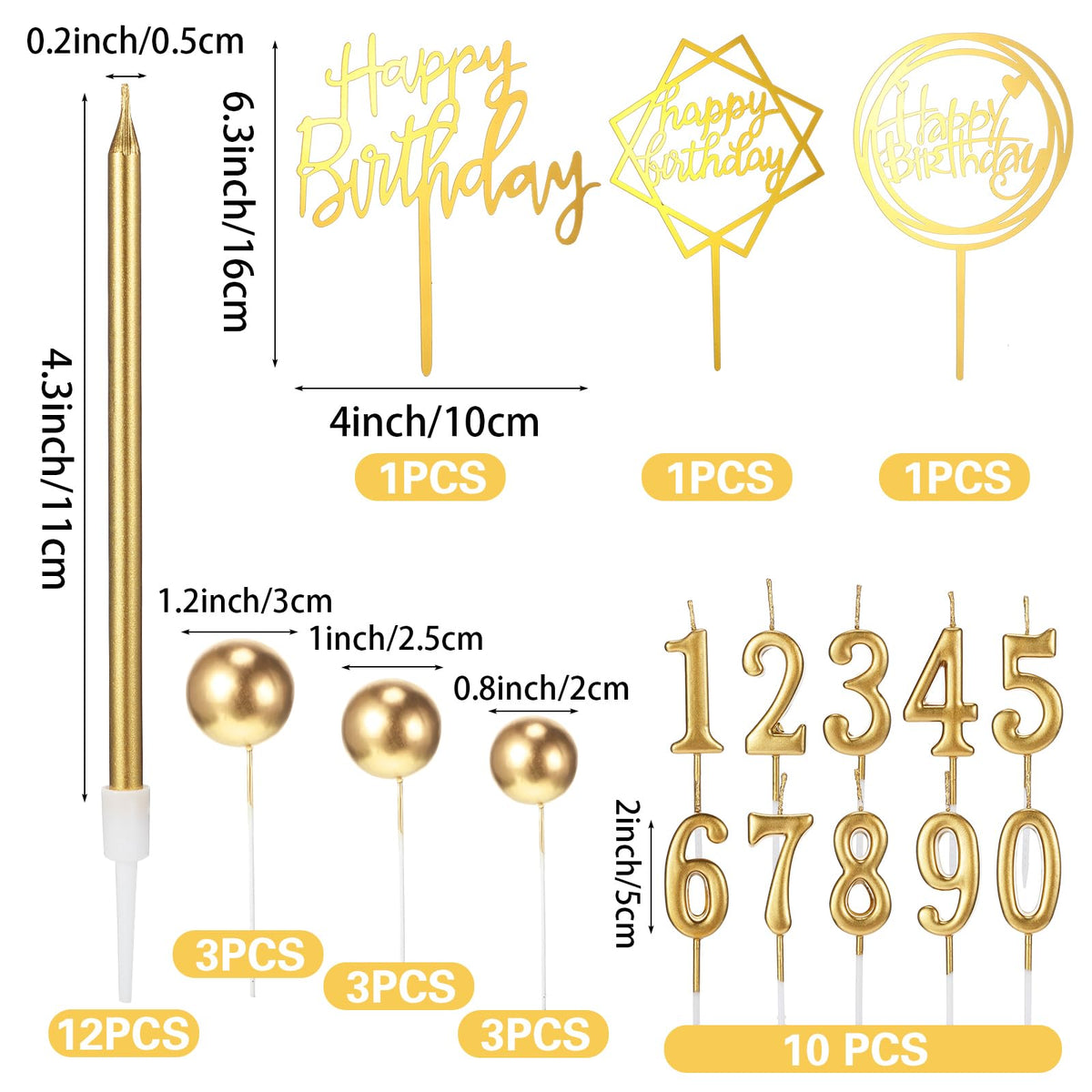 Yerliker 34 Pcs Happy Birthday Cake Toppers Decorations Birthday Candles DIY Cake Decor for Men