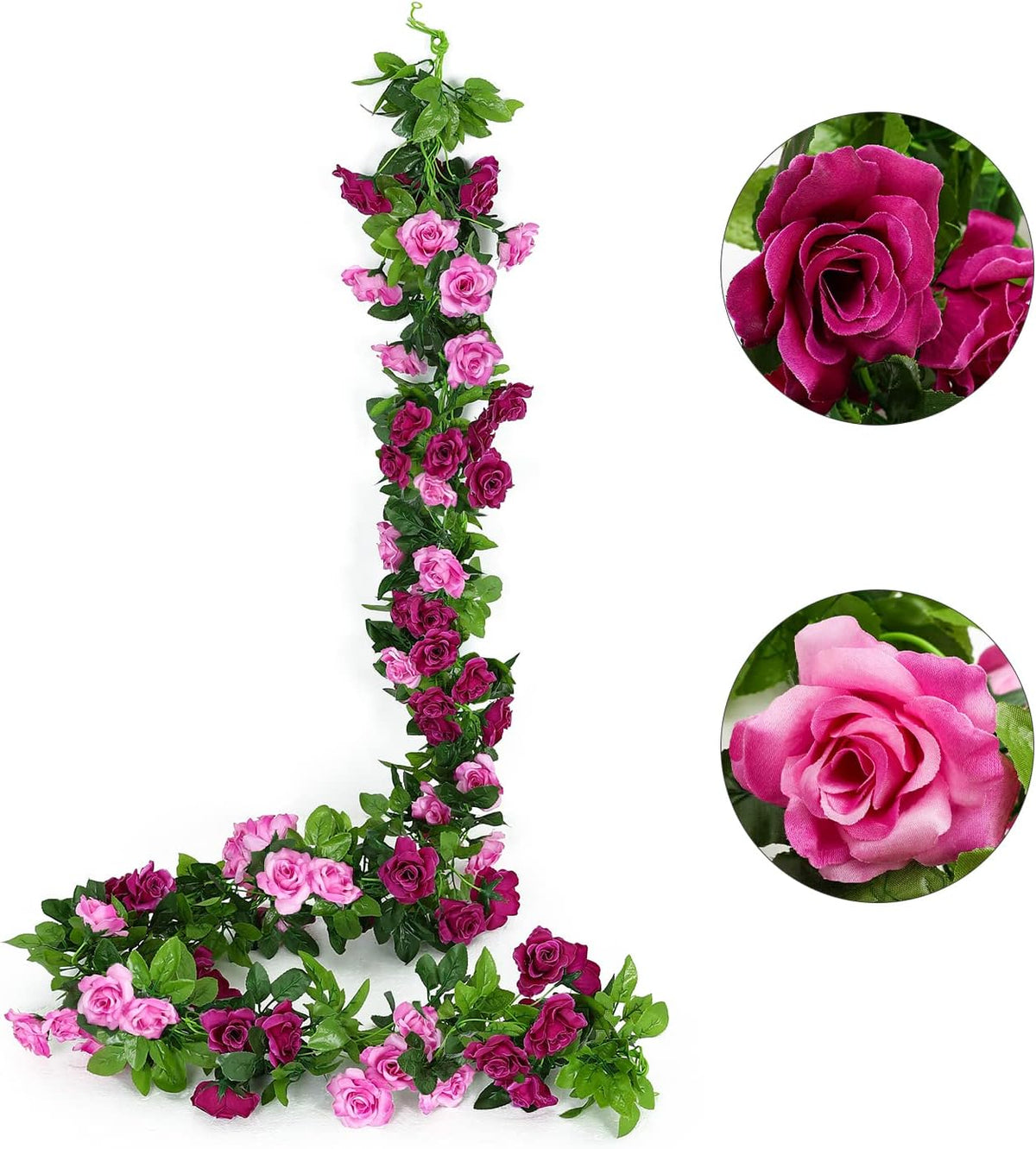 JUSTOYOU 2 Pack (15.8FT) Fake Rose Garland, Artificial Rose Vines Flowers Hanging Silk Rose Vine