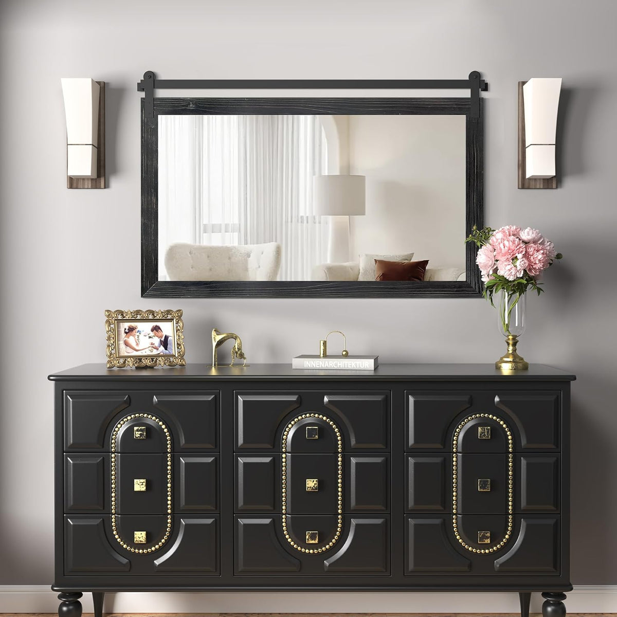 COGOOD Farmhouse Bathroom Mirror - 45 x 30 Large Rectangle Barn Door Mirror for Vanity, Bedroom