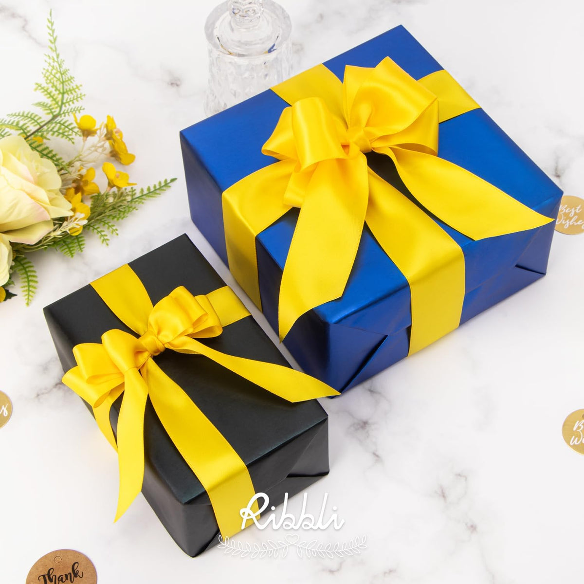 Ribbli Maize Yellow Double Faced Satin Ribbon,1” x Continuous 25 Yards,Use for Bows Bouquet,Gift