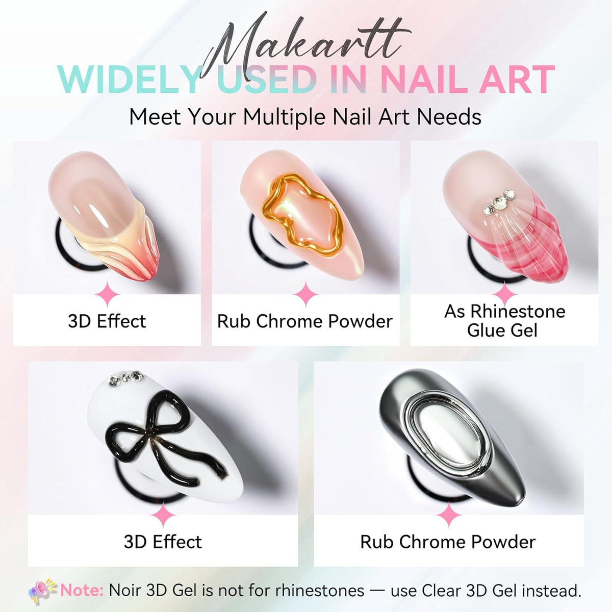Makartt 3D Gel Nail Art Set – Clear & Noir Sculpting Gel for DIY Embossed Nail Designs – No Wipe