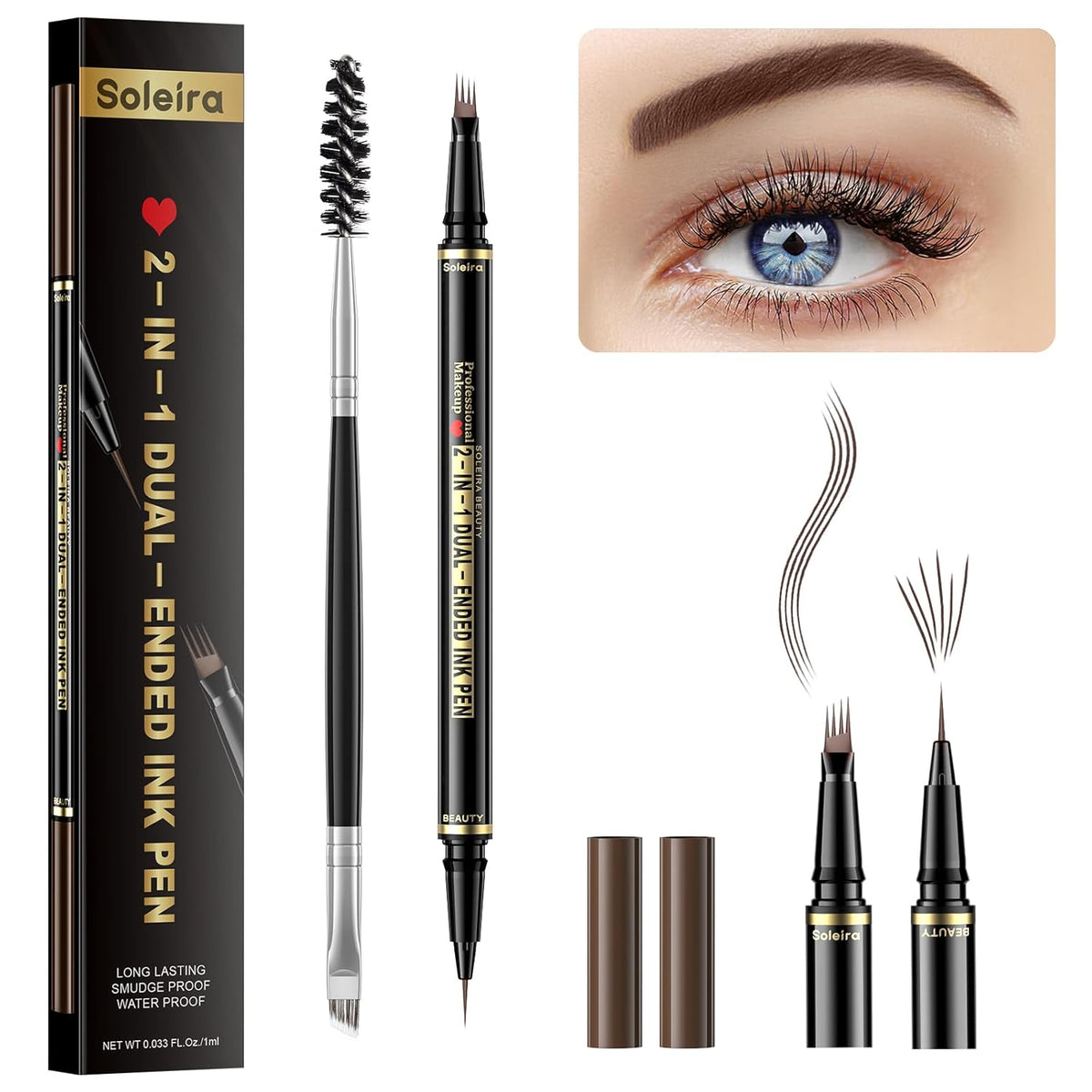 Eyebrow Pen, Soleira Waterproof Eyebrow Pencil with 4 Tip Microblading Eyebrow Pen and Dual-ended