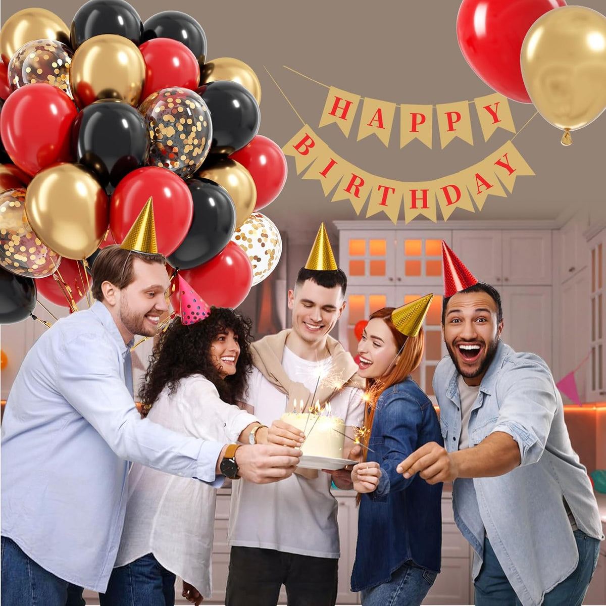 Red Black and Gold Balloons, 60pcs 12inch Red Black Gold Confetti Balloons for Birthday Casino