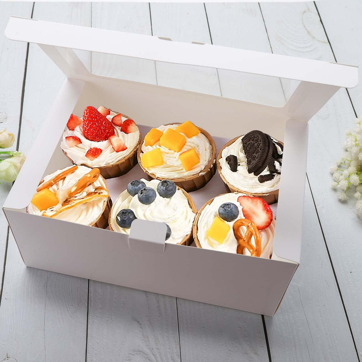 10-Set Cupcake Boxes with Inserts and Window Hold 6 Cupcakes,Cupcake Containers Bakery Cake