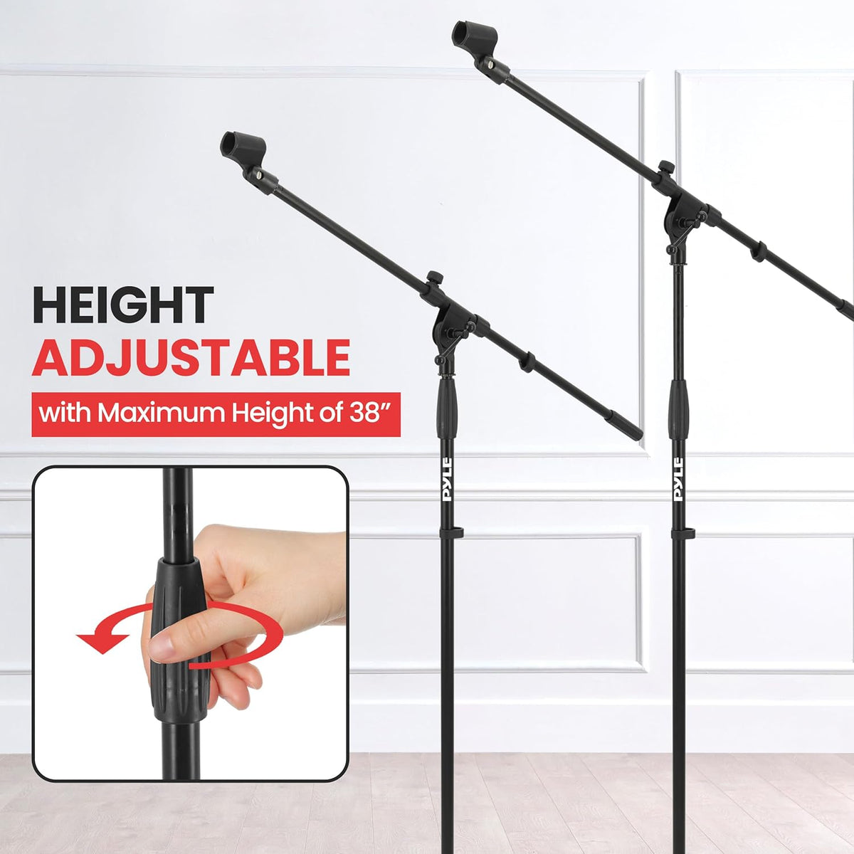 Pyle Universal Tripod Microphone Stand - Knob Boom Extends Up to 31'', Strong and Lightweight